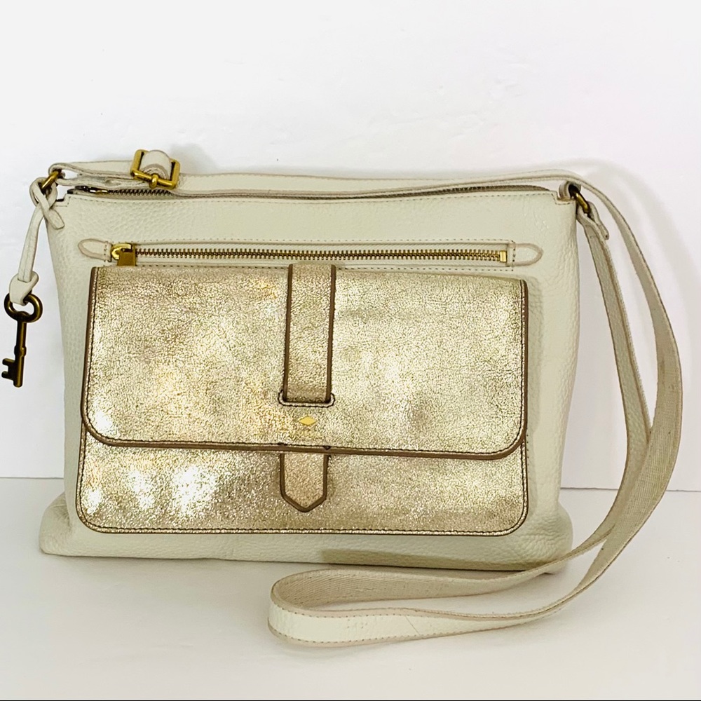 Fossil Cream and Gold Crossbody Bag